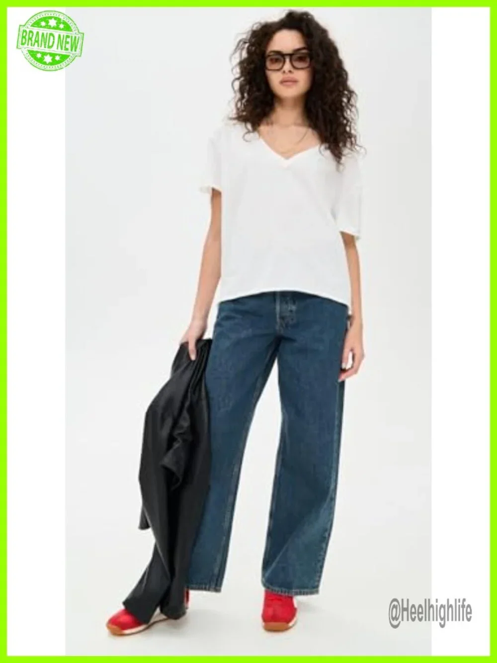 Free People Nina V-Neck Tee Lightweight Jersey Puff Sleeve Top